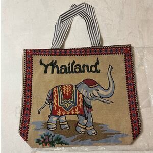 Knitted Canvas Elephant Tote Bag Vintage Embroidery Knitted Shoulder Bag Tote